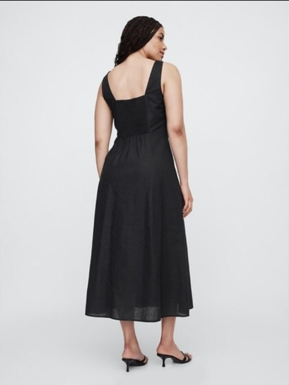 Gap Linen-Blend Squareneck Midi Dress Black NWT - Picture 5 of 6